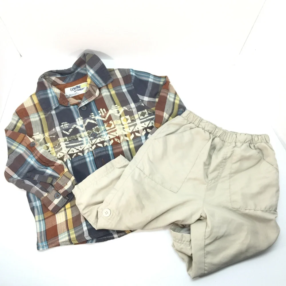 boys 2pc set‎ Oshkosh Plaid shirt & Khaki Pants 18m